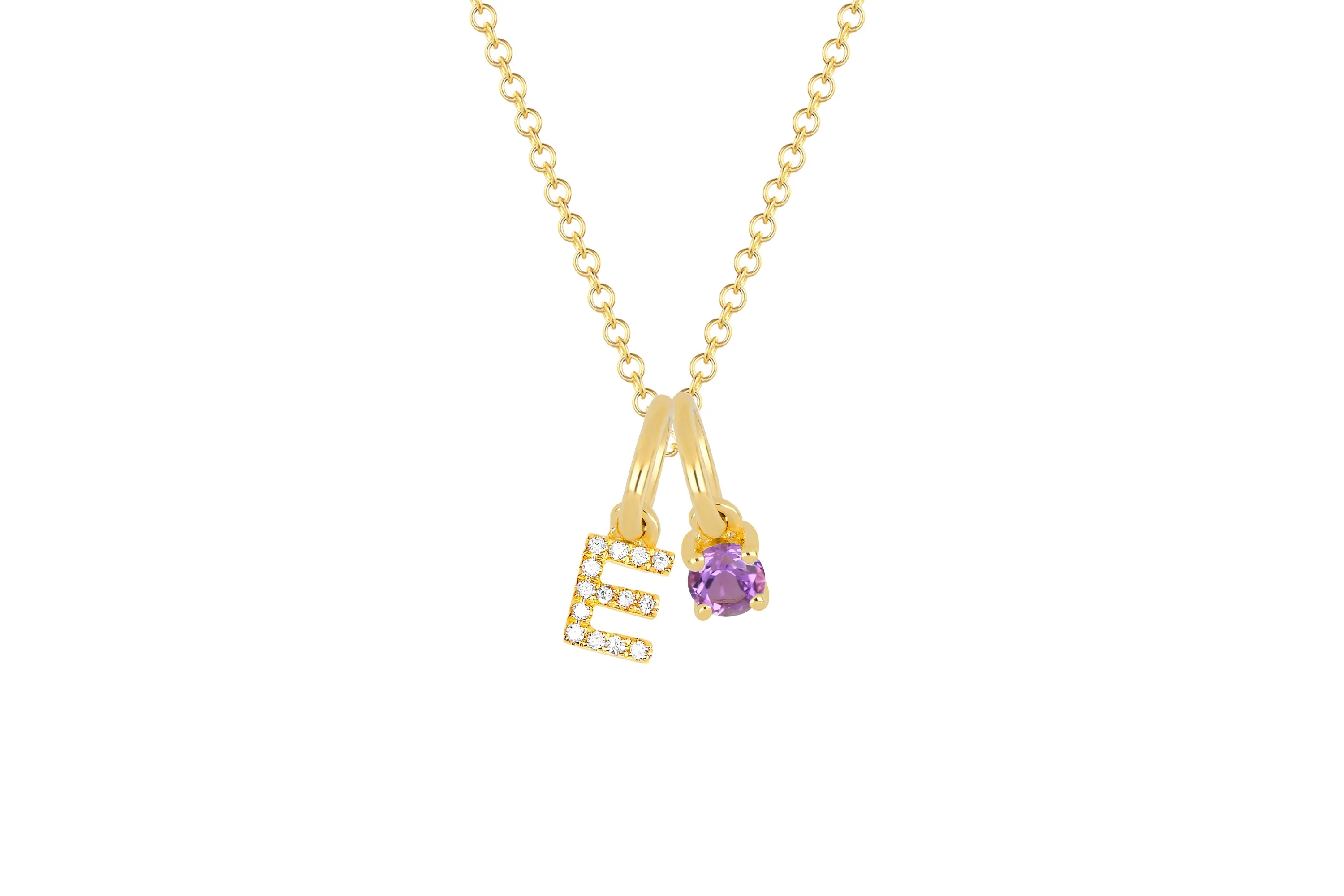 Amethyst Birthstone Initial Charm Necklace sold by EF Collection