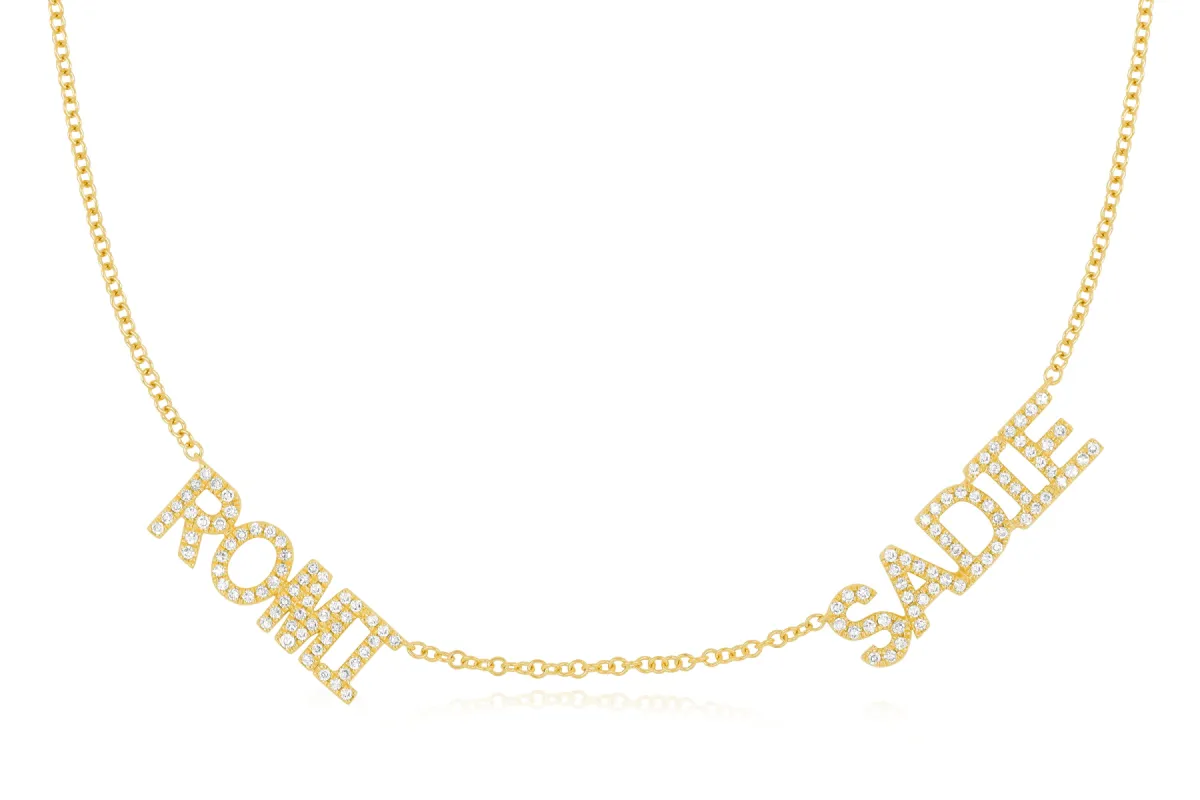 Double Diamond Block Name Necklace sold by EF Collection