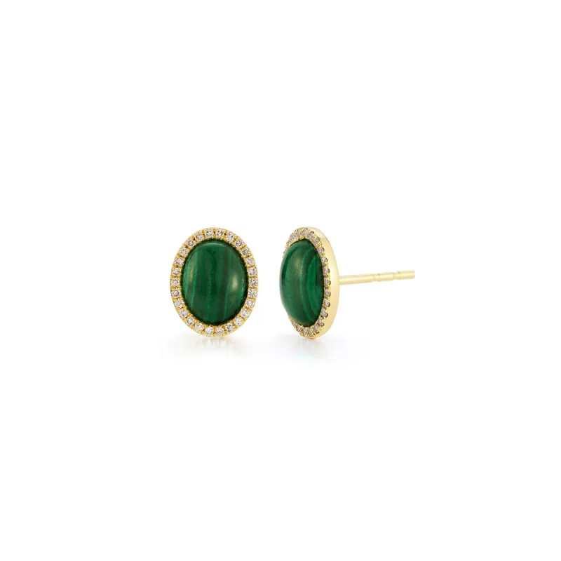 Diamond & Malachite Cabochon Stud Earrings made by EF Collection