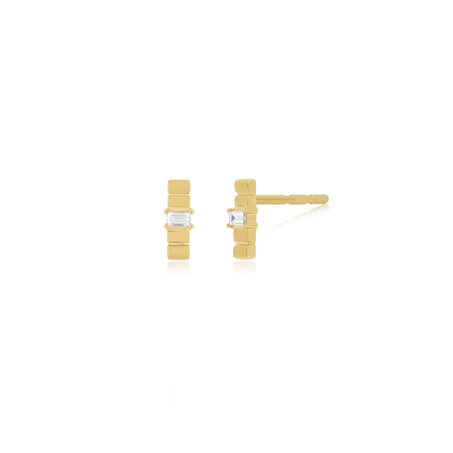Diamond & Gold Fluted Bar Stud Earring sold by EF Collection