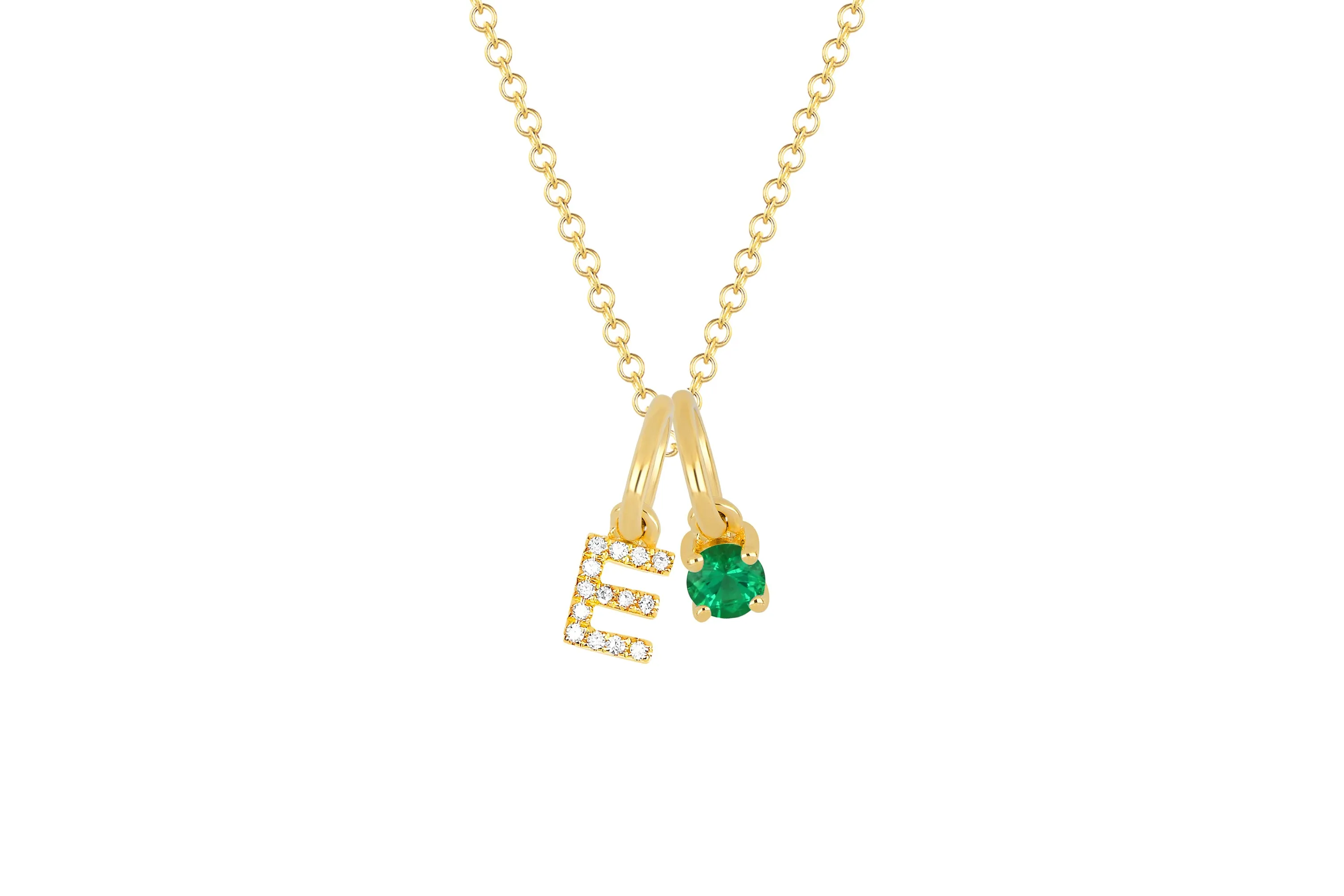 Emerald Birthstone Initial Charm Necklace sold by EF Collection