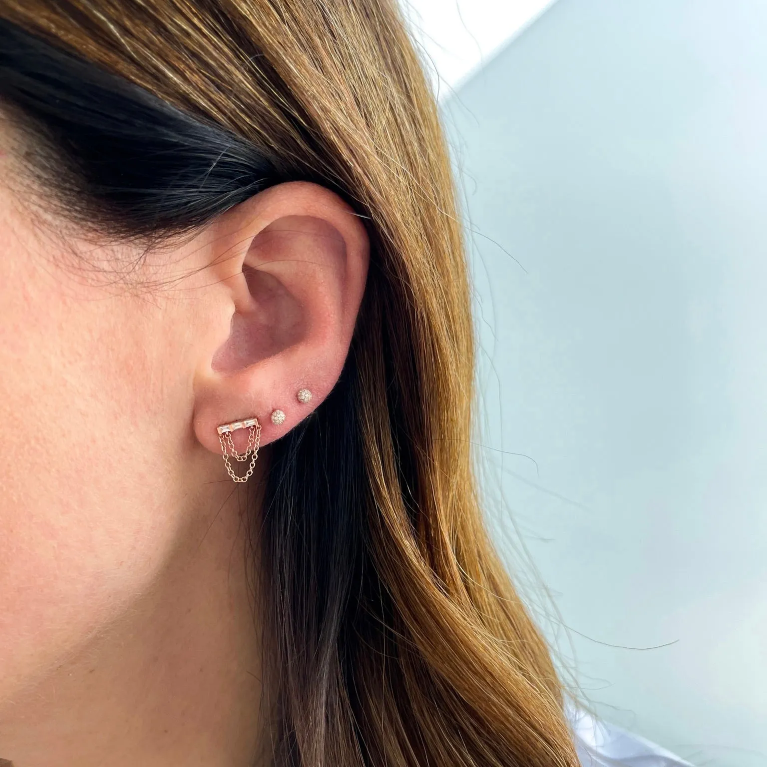 Diamond Baguette Bar Chain Stud Earring sold by EF Collection product image thumbnail 3