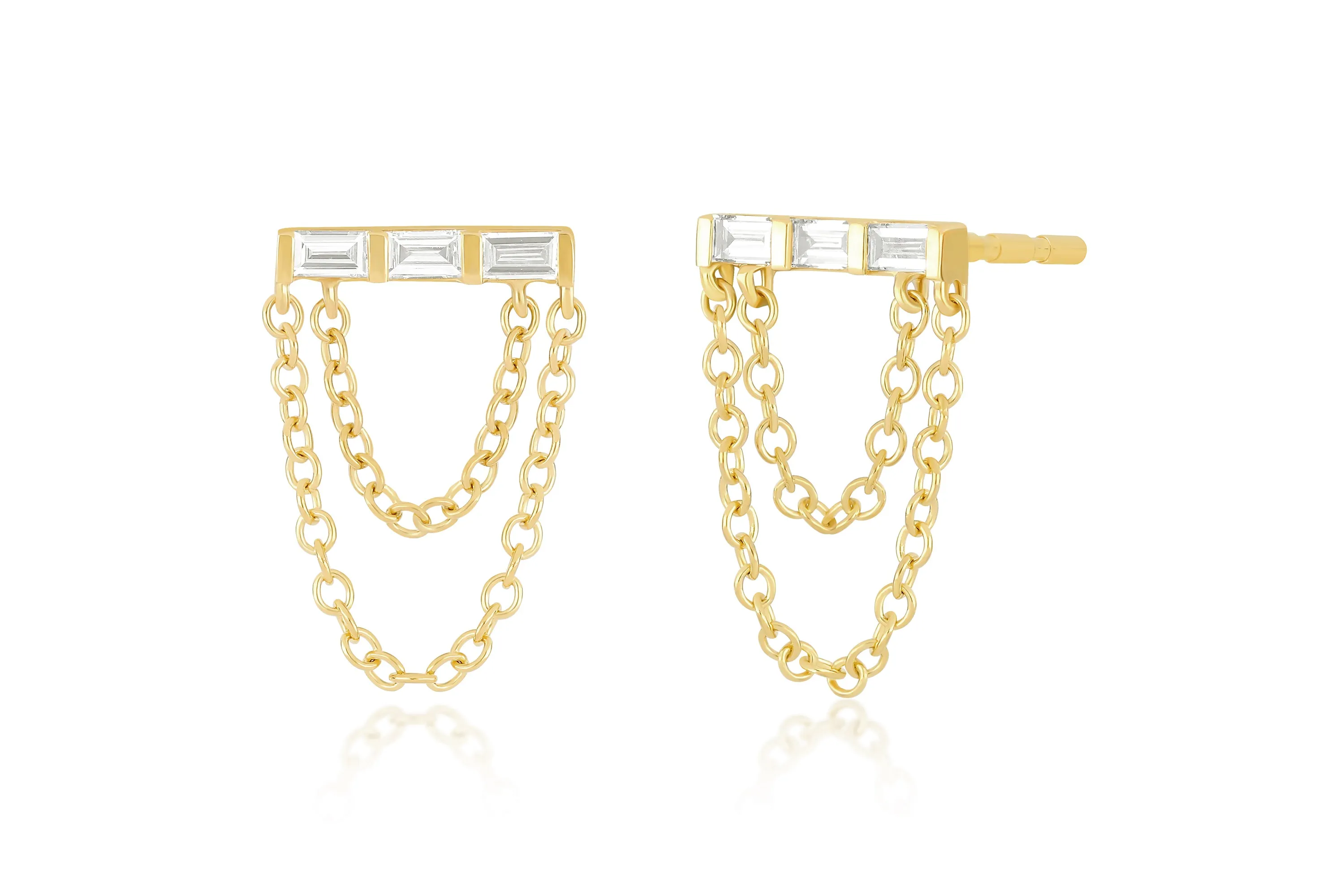 Diamond Baguette Bar Chain Stud Earring sold by EF Collection