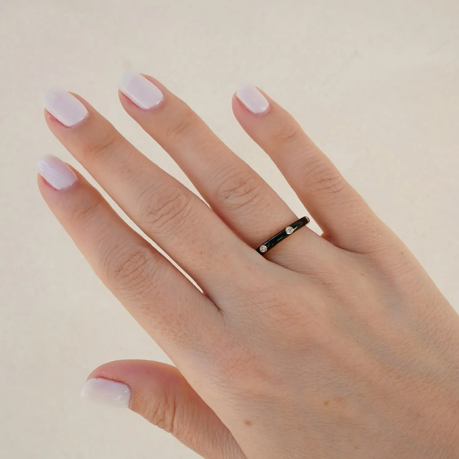 3 Diamond & Black Enamel Stack Ring sold by EF Collection product image thumbnail 2