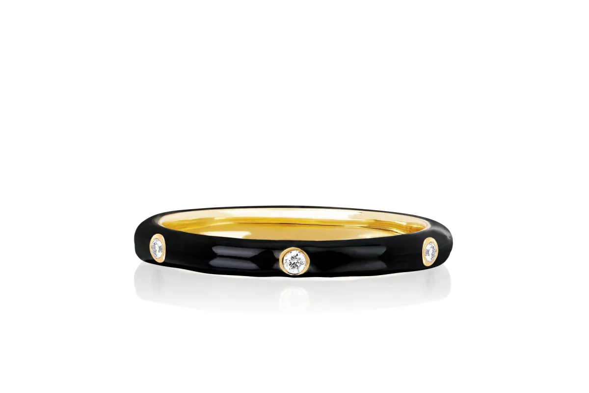 3 Diamond & Black Enamel Stack Ring sold by EF Collection