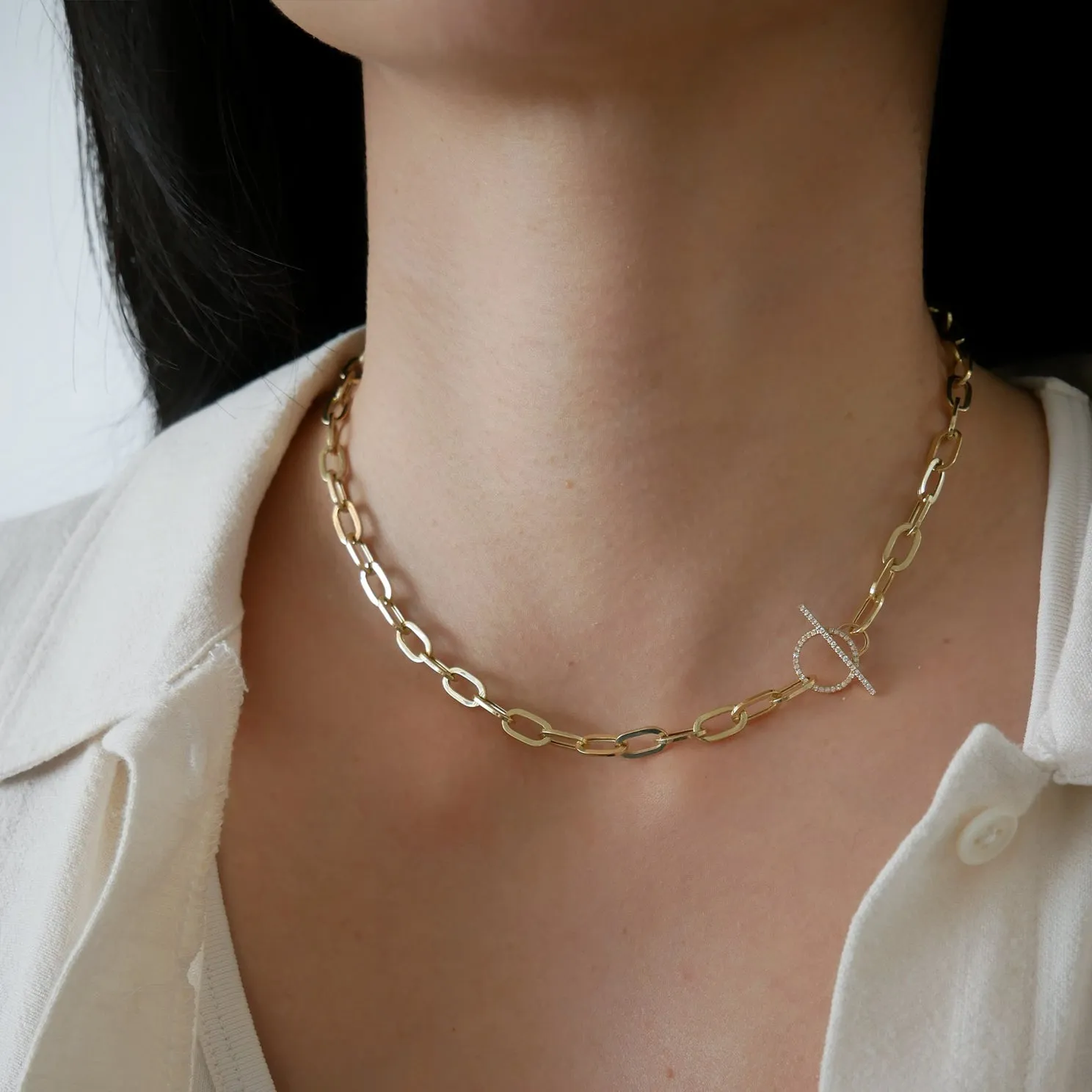 Jumbo Link Chain & Diamond Toggle Necklace sold by EF Collection product image thumbnail 2