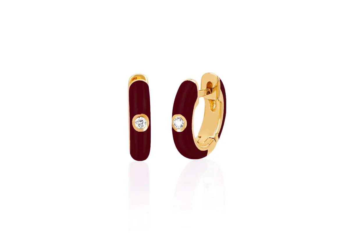 Diamond & Wine Enamel Huggie Earring sold by EF Collection