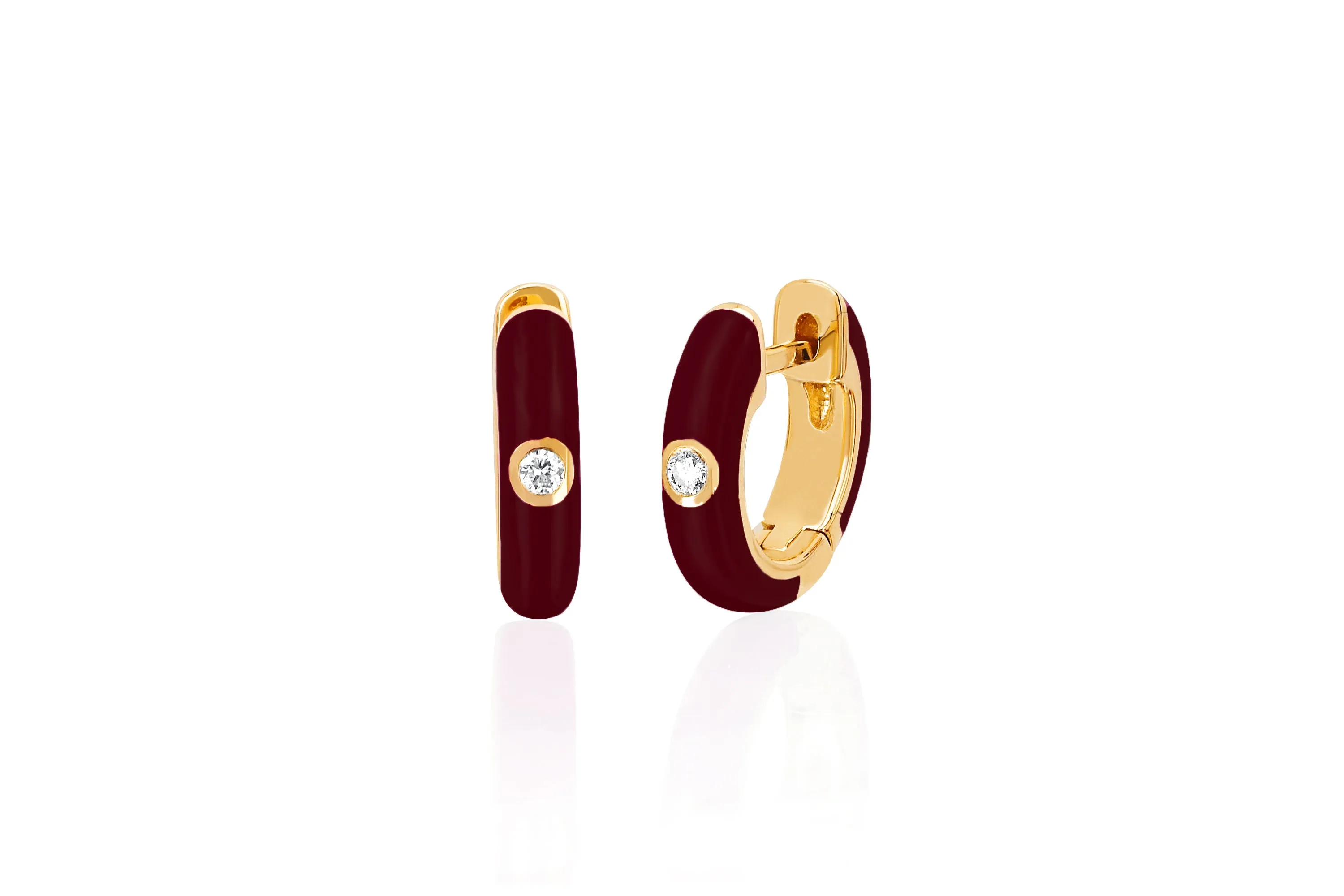 Diamond & Wine Enamel Huggie Earring sold by EF Collection
