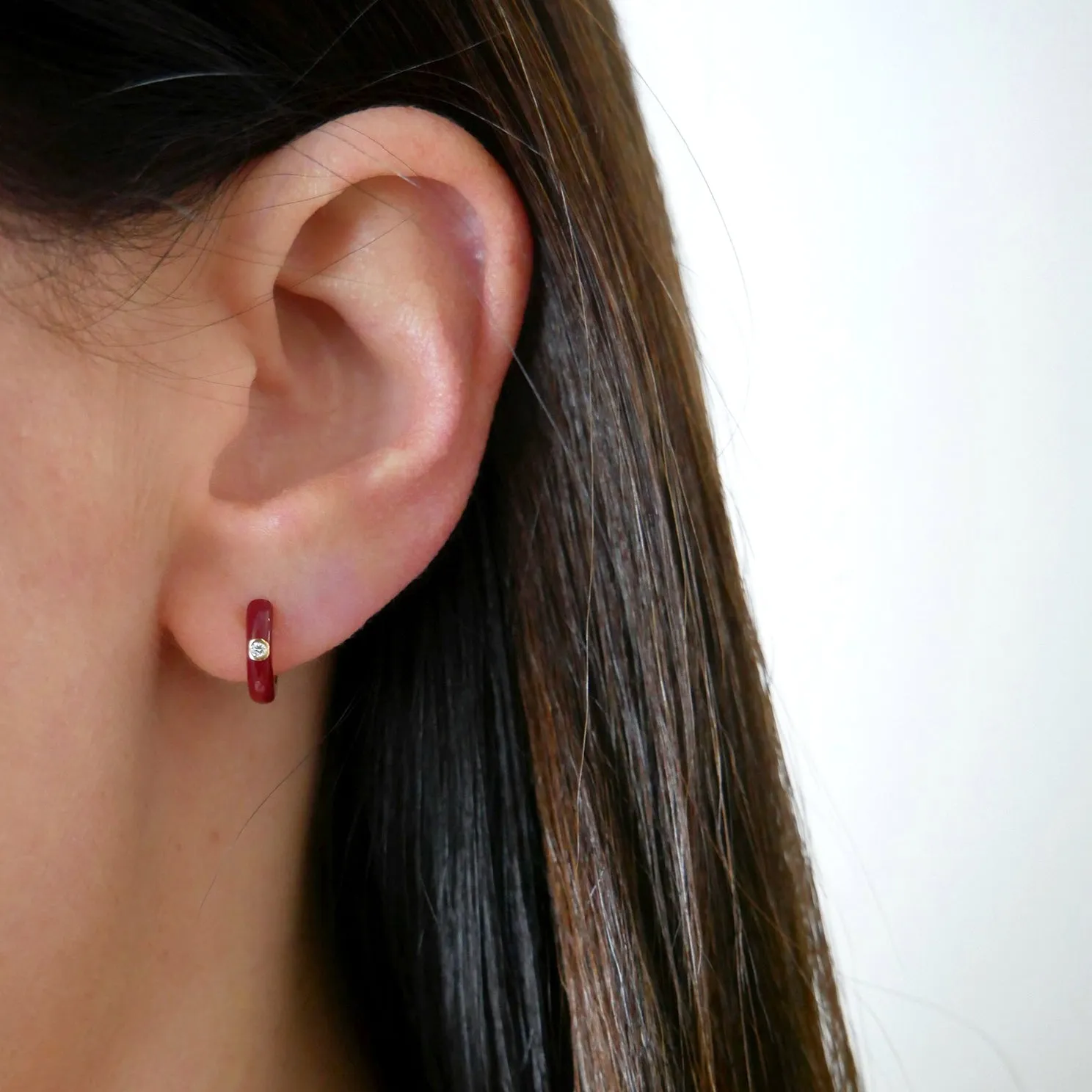 Diamond & Wine Enamel Huggie Earring sold by EF Collection product image thumbnail 2