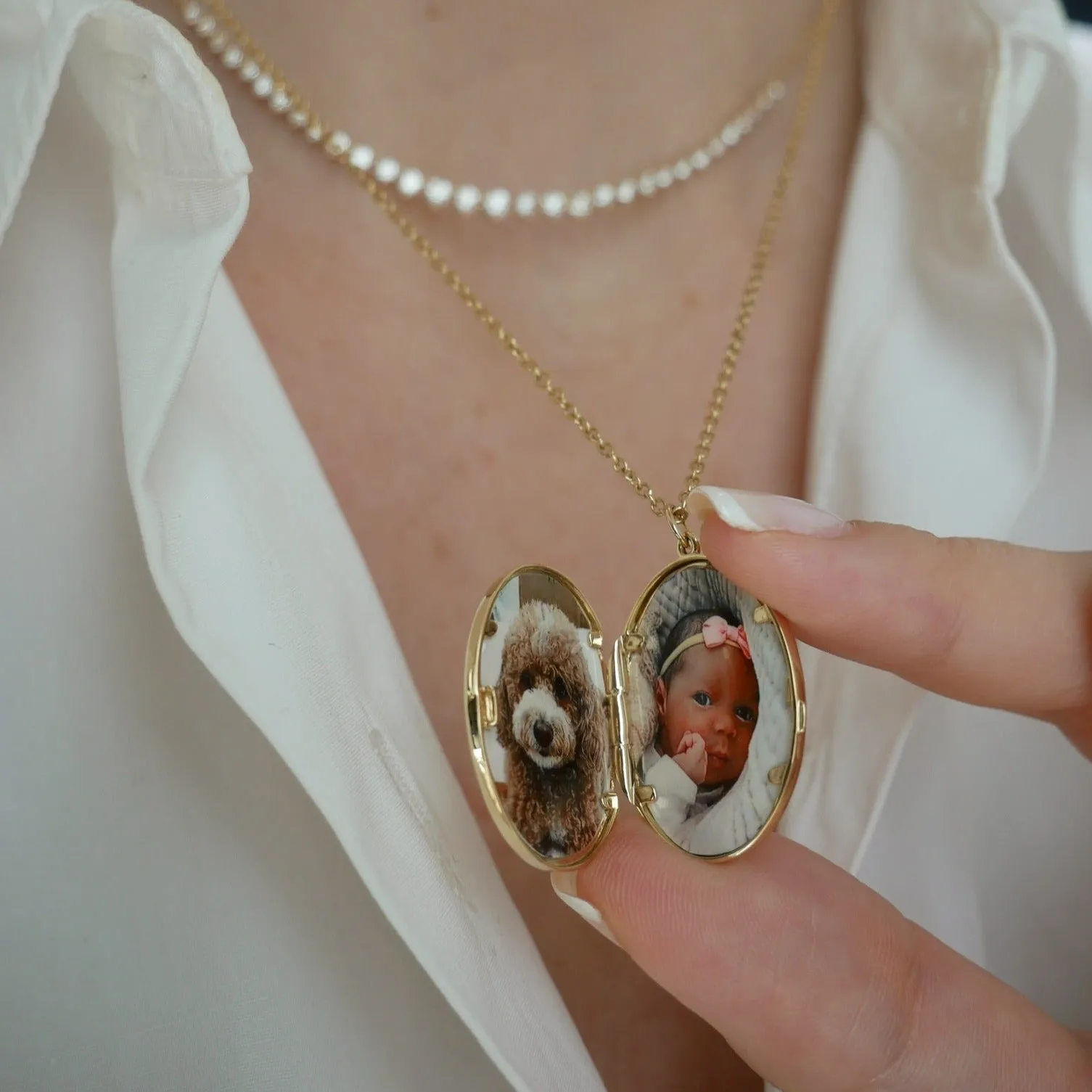 Gold and Diamond Oval Locket Necklace sold by EF Collection product image thumbnail 3