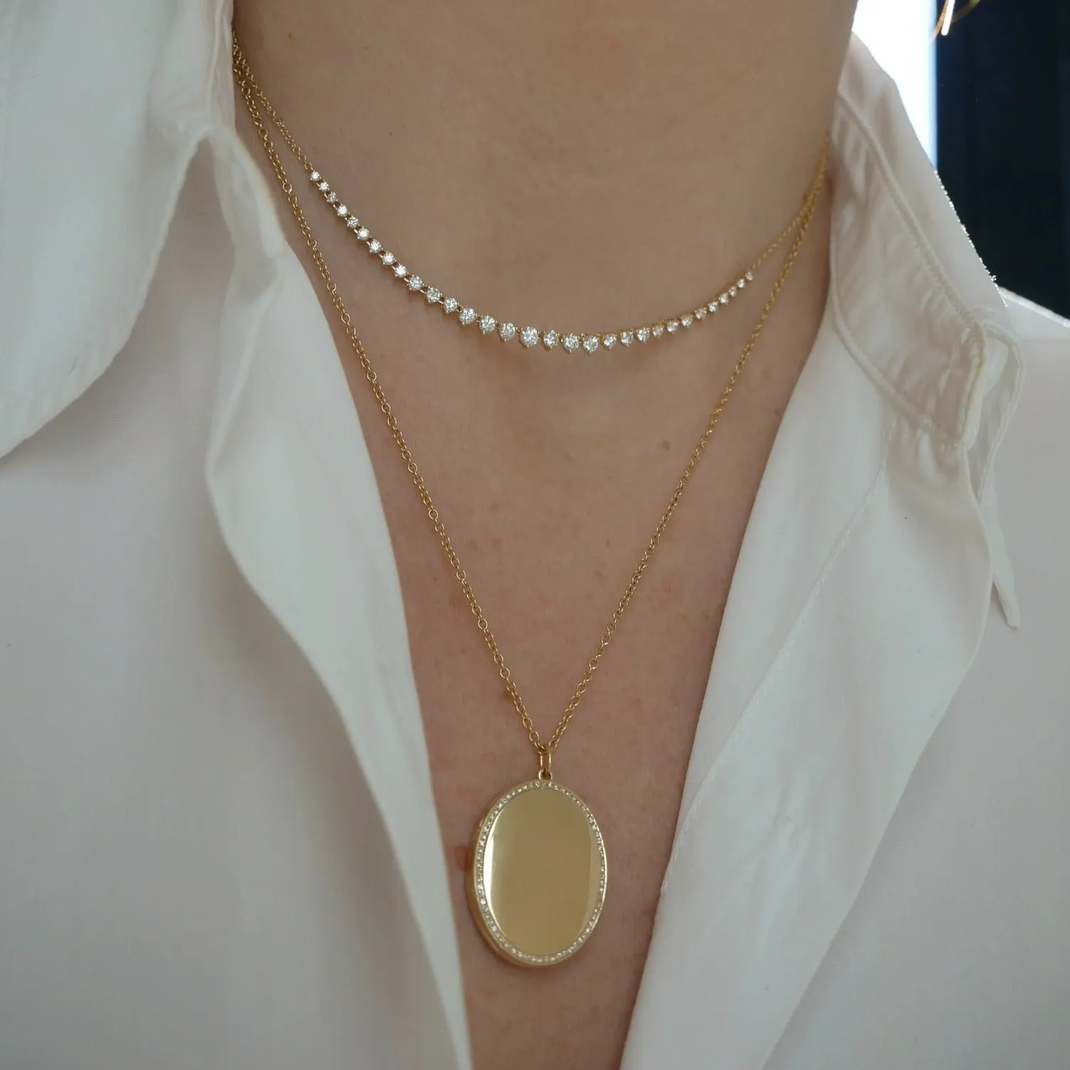Gold and Diamond Oval Locket Necklace sold by EF Collection product image thumbnail 2