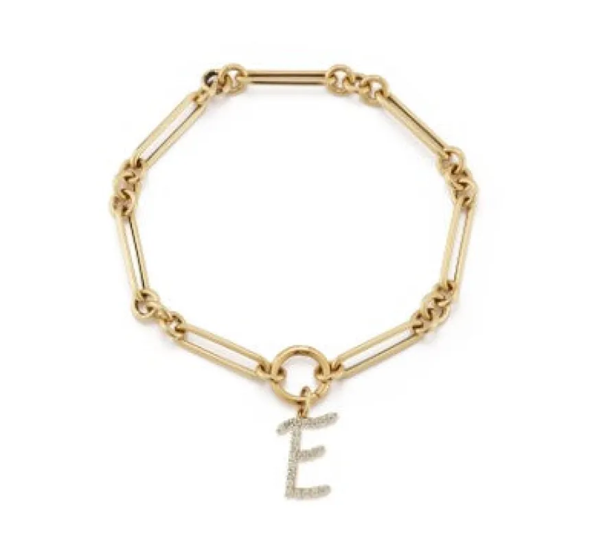 Mixed Chain Jumbo Script Initial Bracelet sold by EF Collection