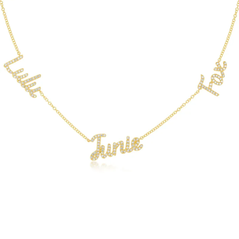 Triple Diamond Script Name Necklace sold by EF Collection