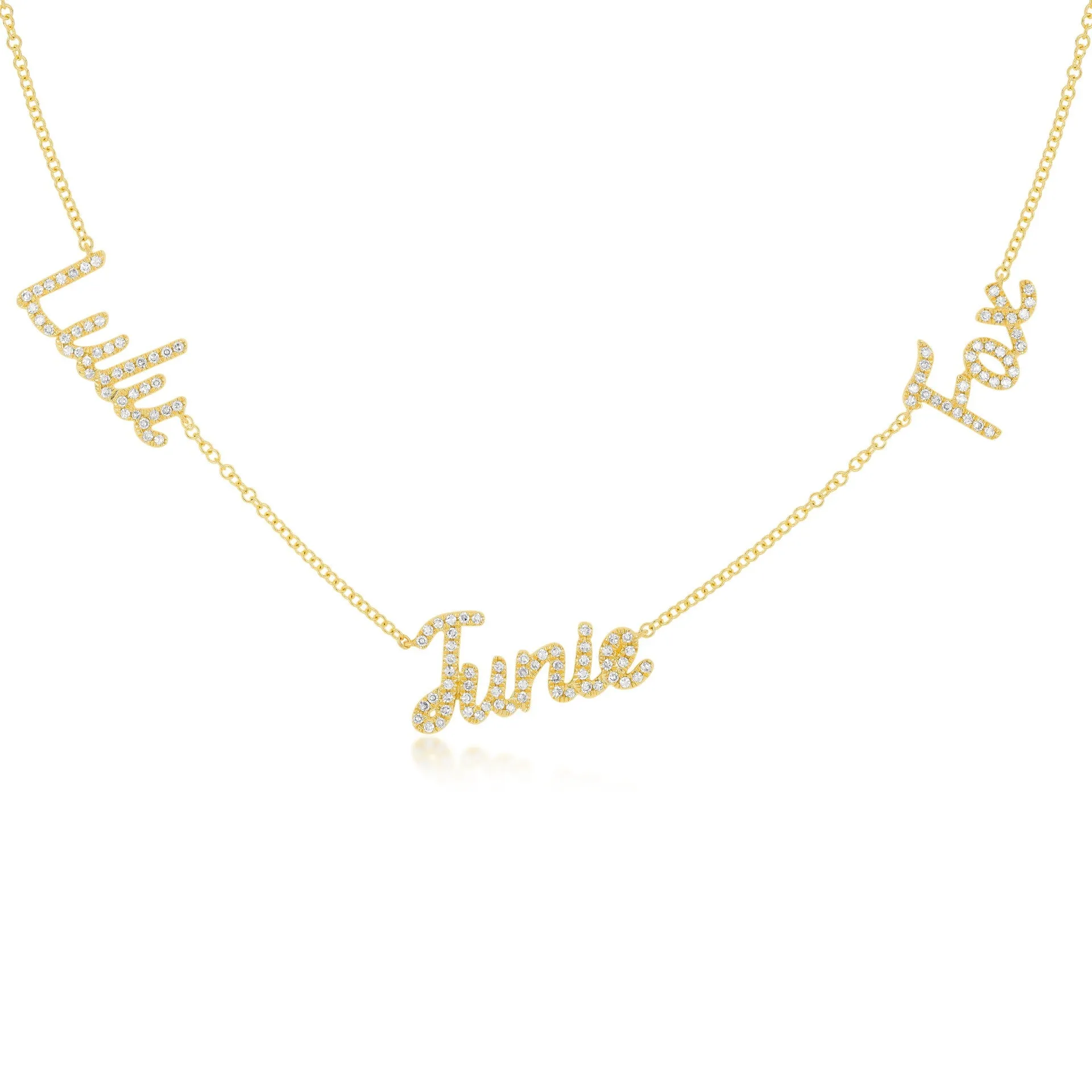 Triple Diamond Script Name Necklace sold by EF Collection