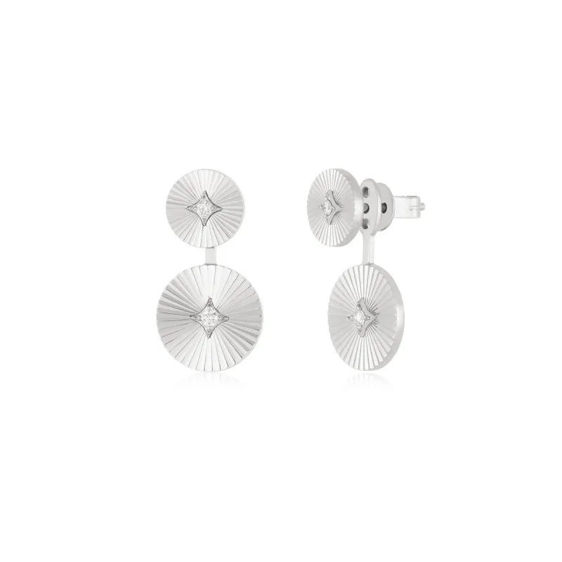 Double Gold & Diamond Fluted Disc Stud Earrings sold by EF Collection