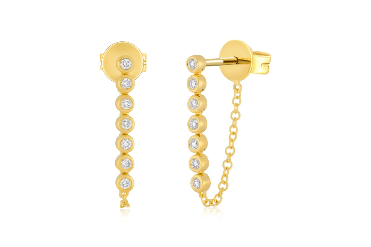 Multi Diamond Bezel Chain Stud Earring sold by EF Collection