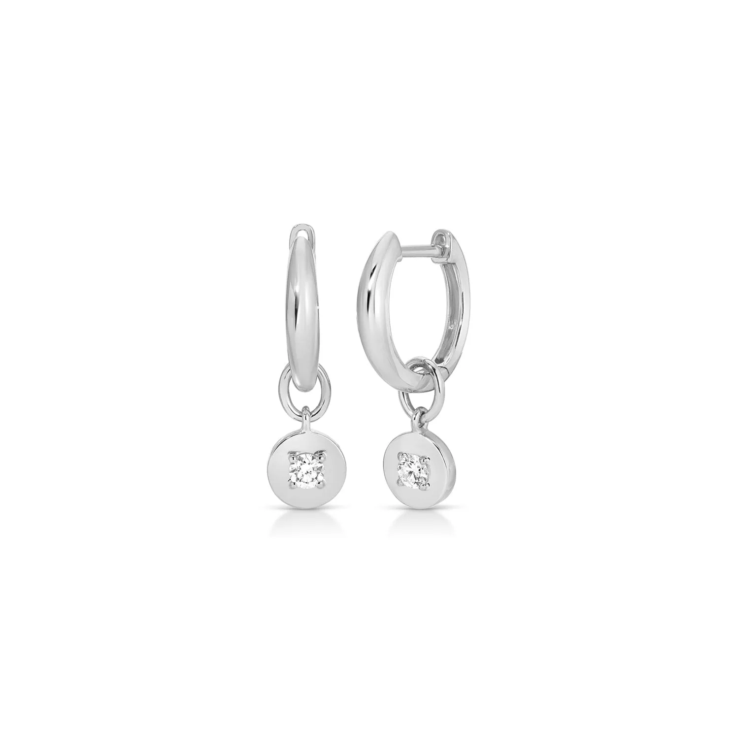 Gold Frame Round Diamond Huggie Charm on Gold Dome Huggie Earring sold by EF Collection product image thumbnail 4