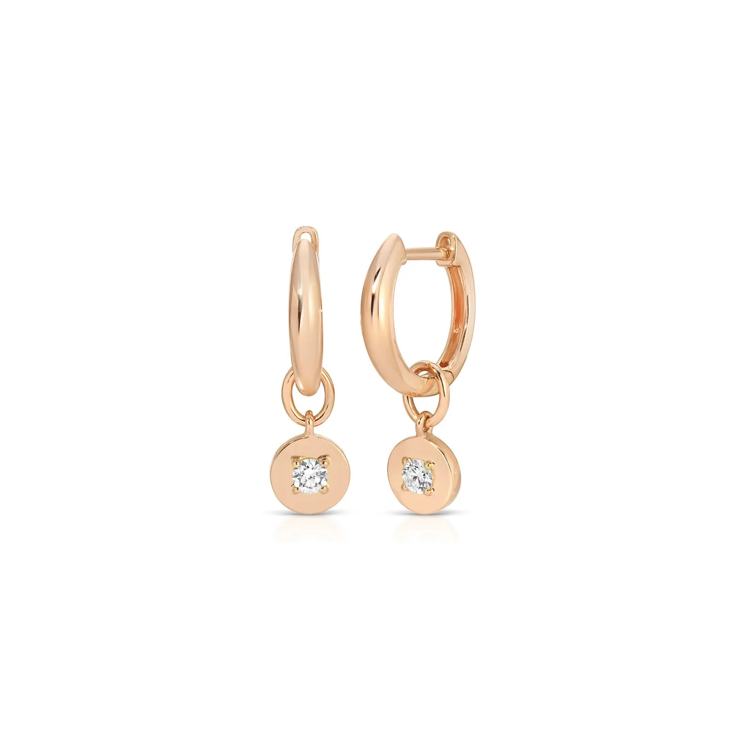 Gold Frame Round Diamond Huggie Charm on Gold Dome Huggie Earring sold by EF Collection product image thumbnail 5