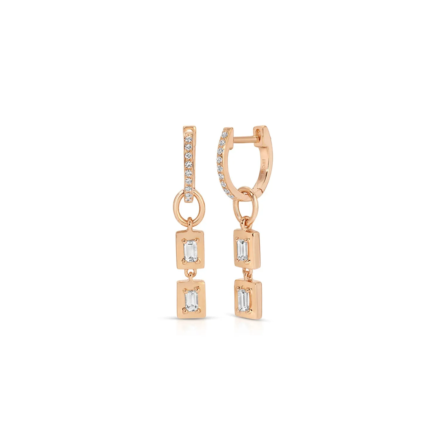 Gold Frame Double Baguette Diamond Huggie Charm on Diamond Mini Huggie Earring sold by EF Collection product image thumbnail 5