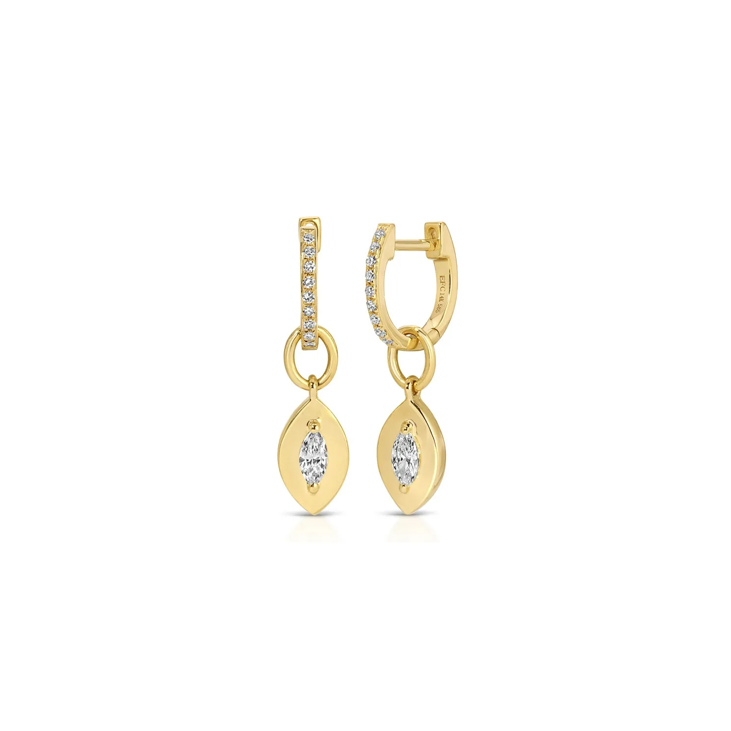 Gold Frame Marquise Diamond Huggie Charm on Diamond Mini Huggie Earring sold by EF Collection