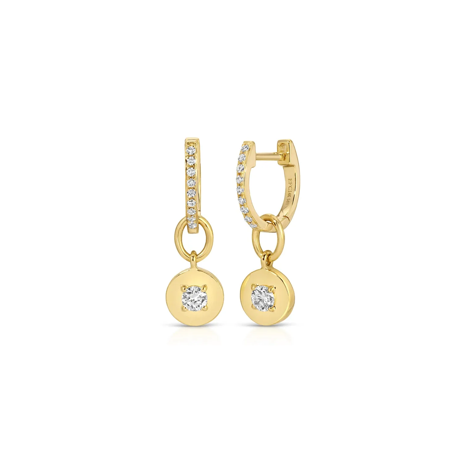 Gold Frame Round Diamond Huggie Charm on Diamond Mini Huggie Earring sold by EF Collection