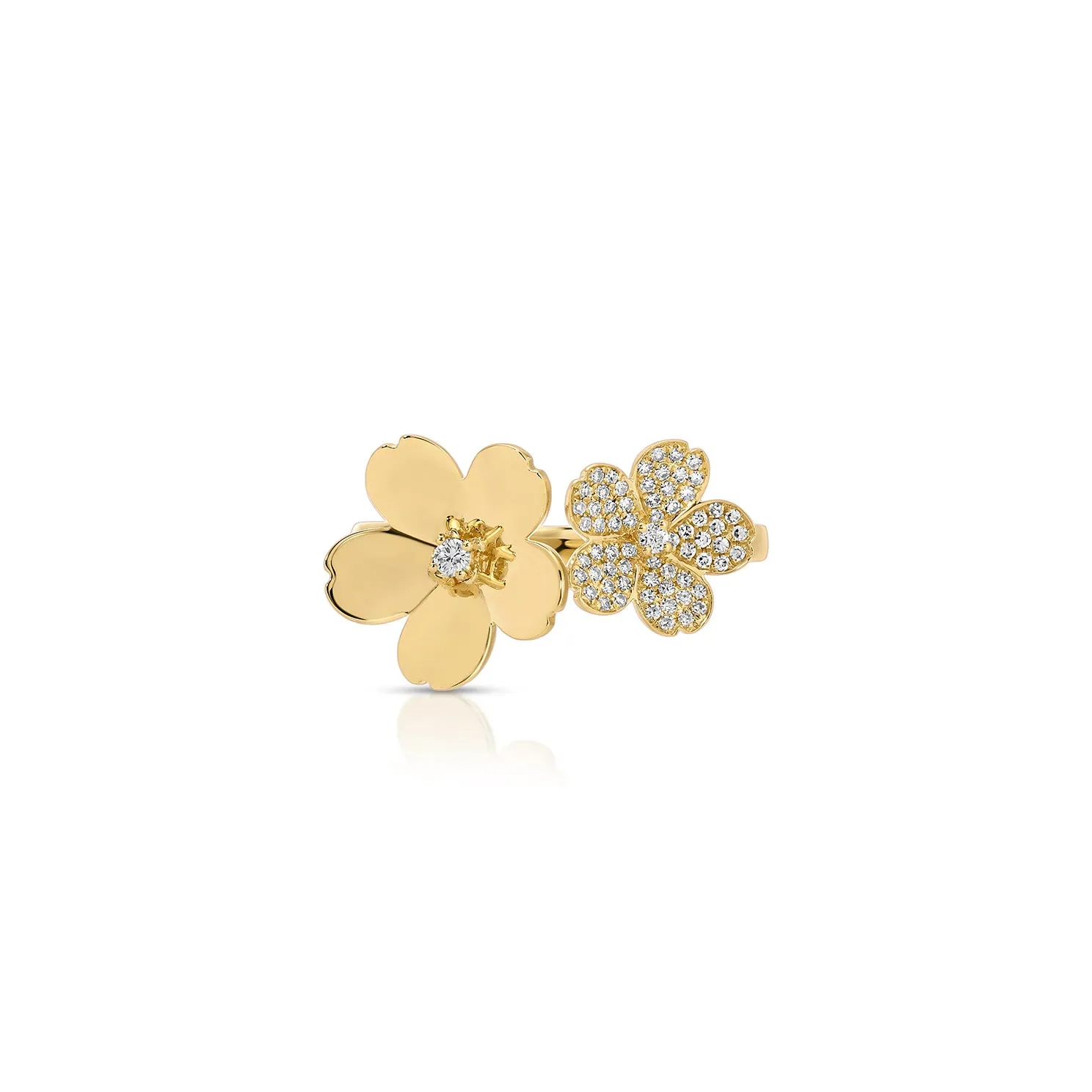 Diamond and Gold Double Cherry Blossom Ring sold by EF Collection