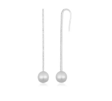 Diamond Bar Pearl Drop Earring sold by EF Collection product image thumbnail 2