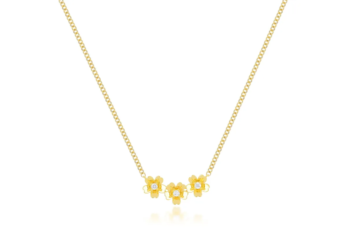 Triple Gold and Diamond Mini Cherry Blossom Necklace sold by EF Collection