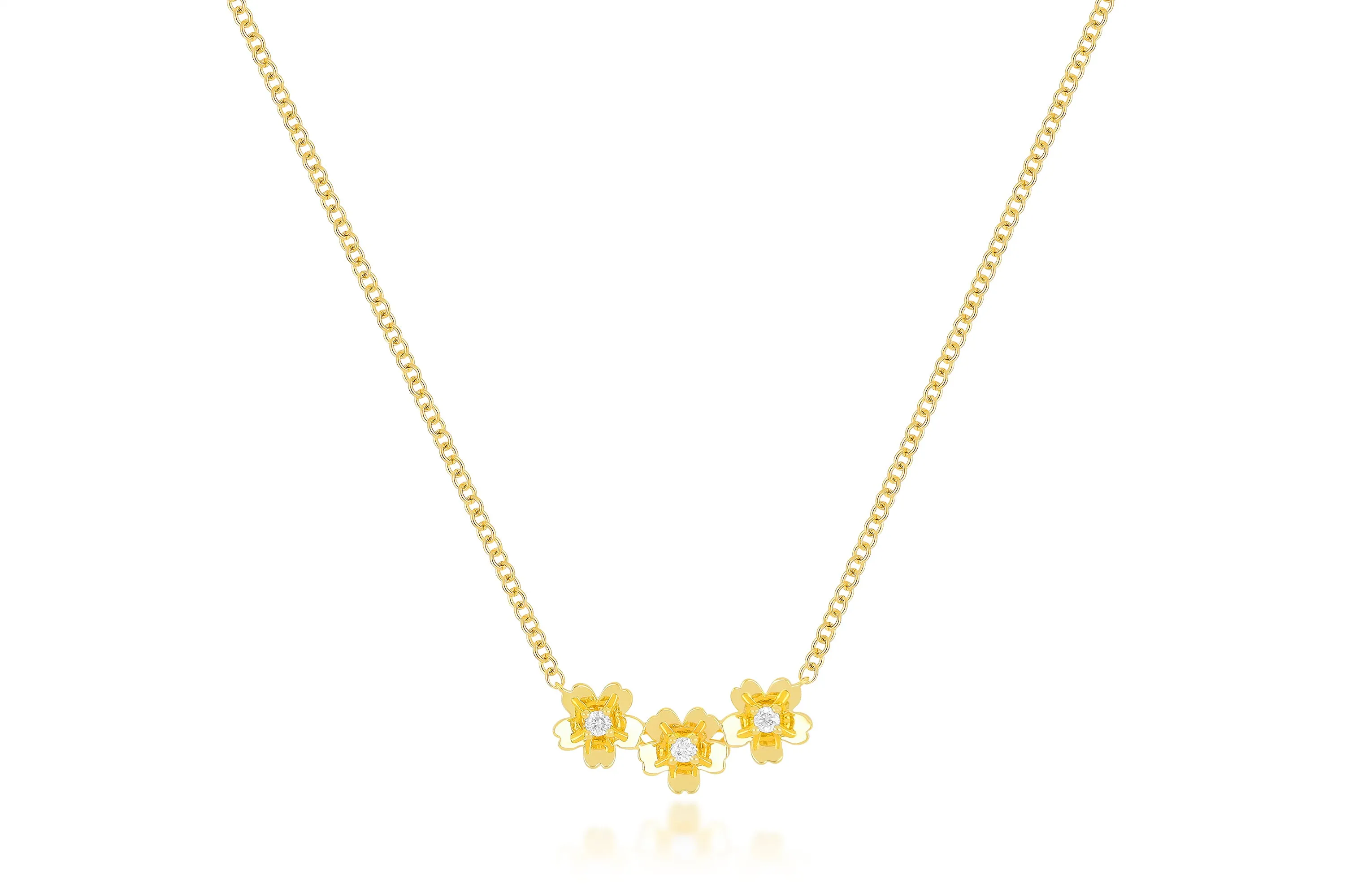 Triple Gold and Diamond Mini Cherry Blossom Necklace sold by EF Collection