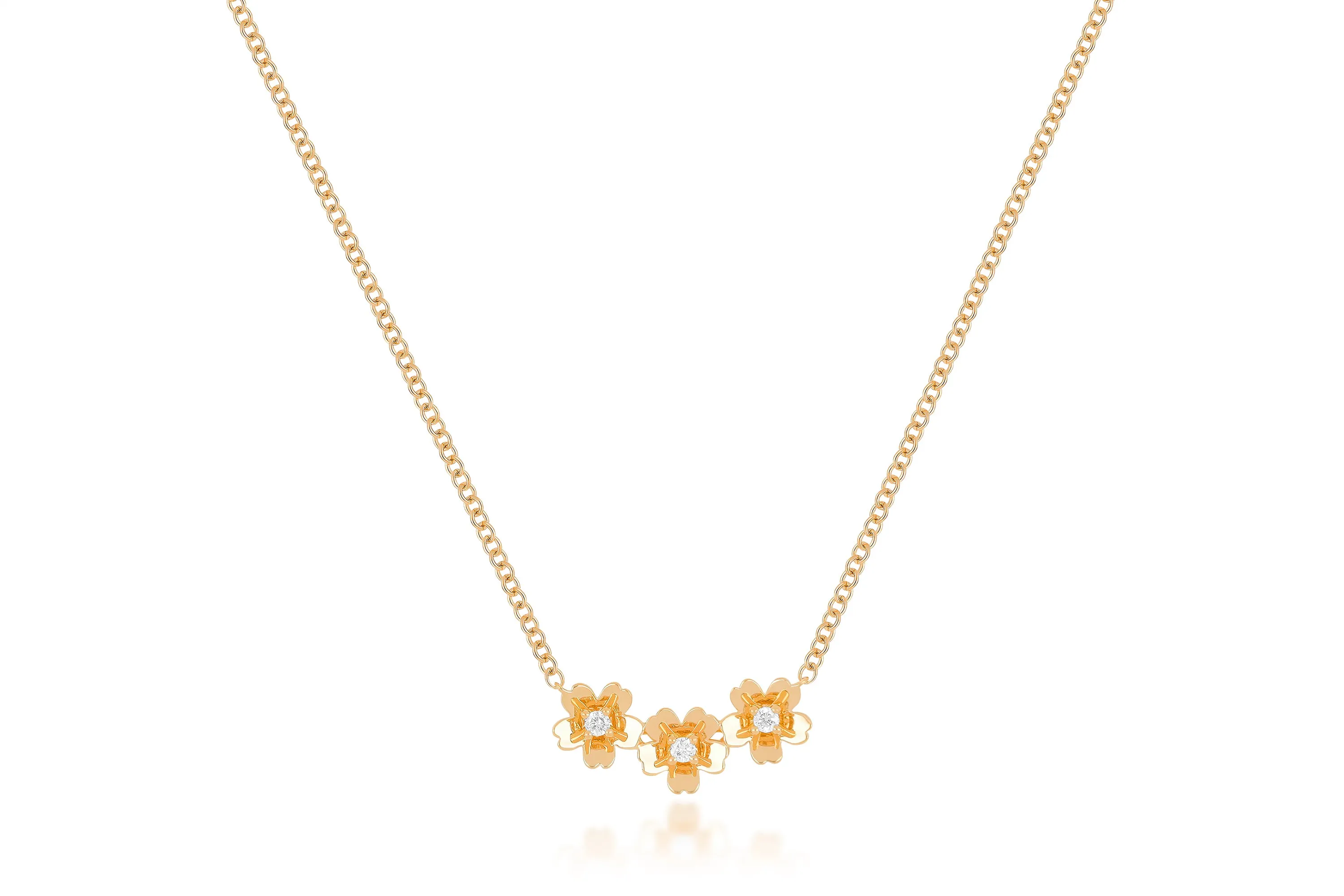 Triple Gold and Diamond Mini Cherry Blossom Necklace sold by EF Collection product image thumbnail 3
