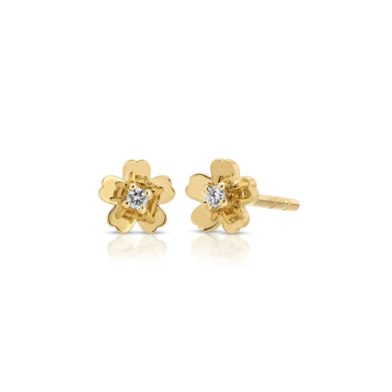 Gold and Diamond Mini Cherry Blossom Stud Earring sold by EF Collection