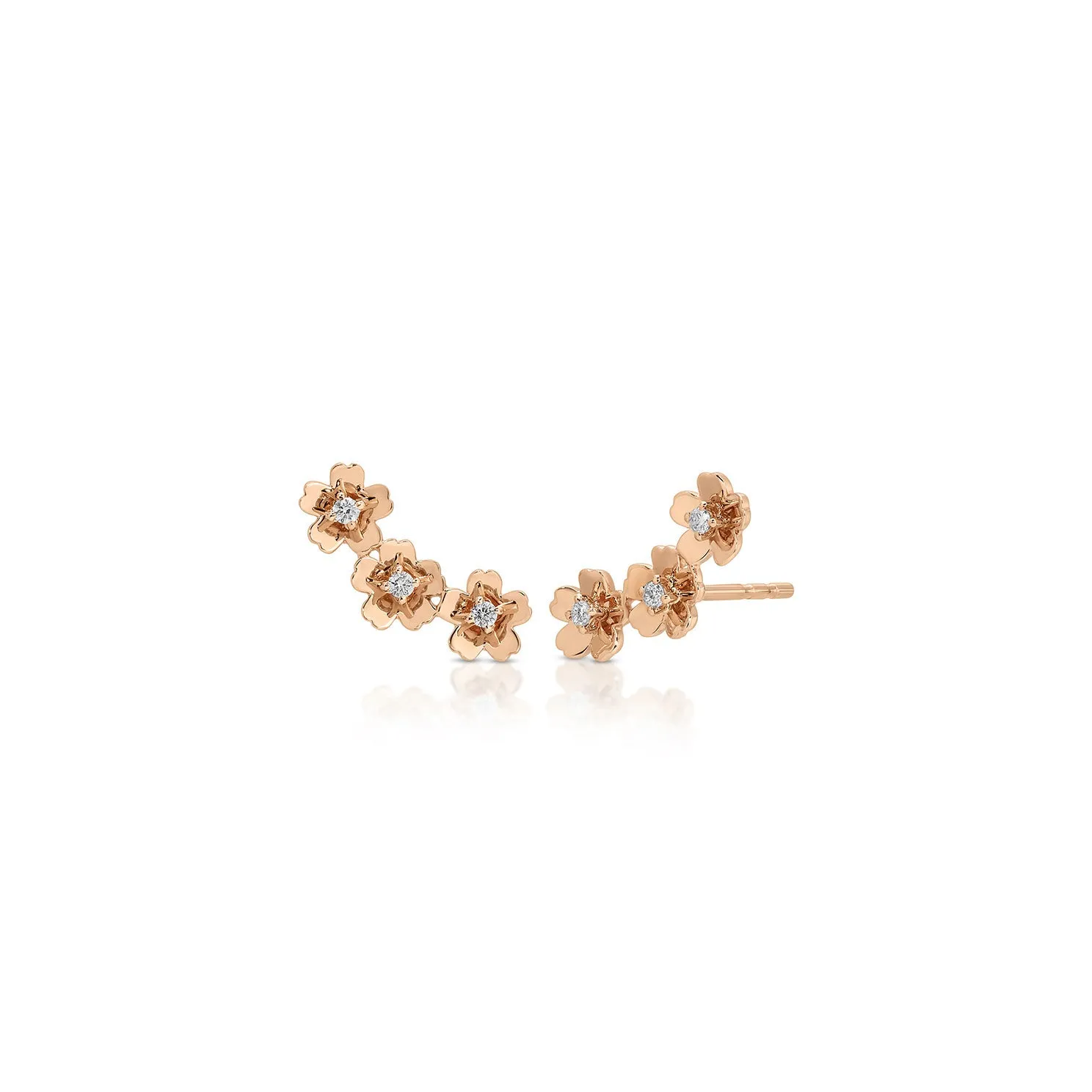 Triple Gold and Diamond Mini Cherry Blossom Ear Climber sold by EF Collection product image thumbnail 3