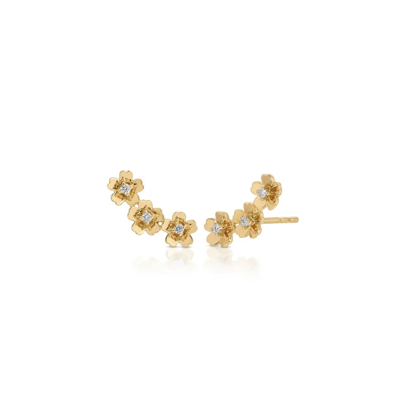 Triple Gold and Diamond Mini Cherry Blossom Ear Climber sold by EF Collection