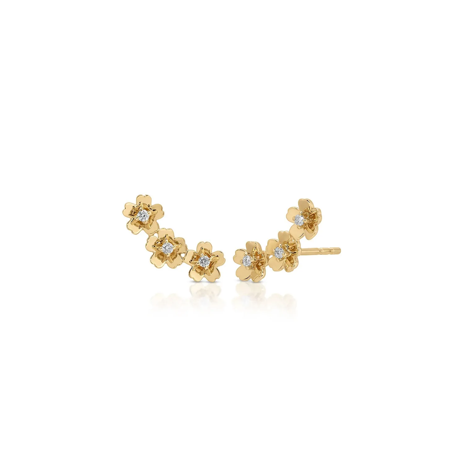 Triple Gold and Diamond Mini Cherry Blossom Ear Climber sold by EF Collection