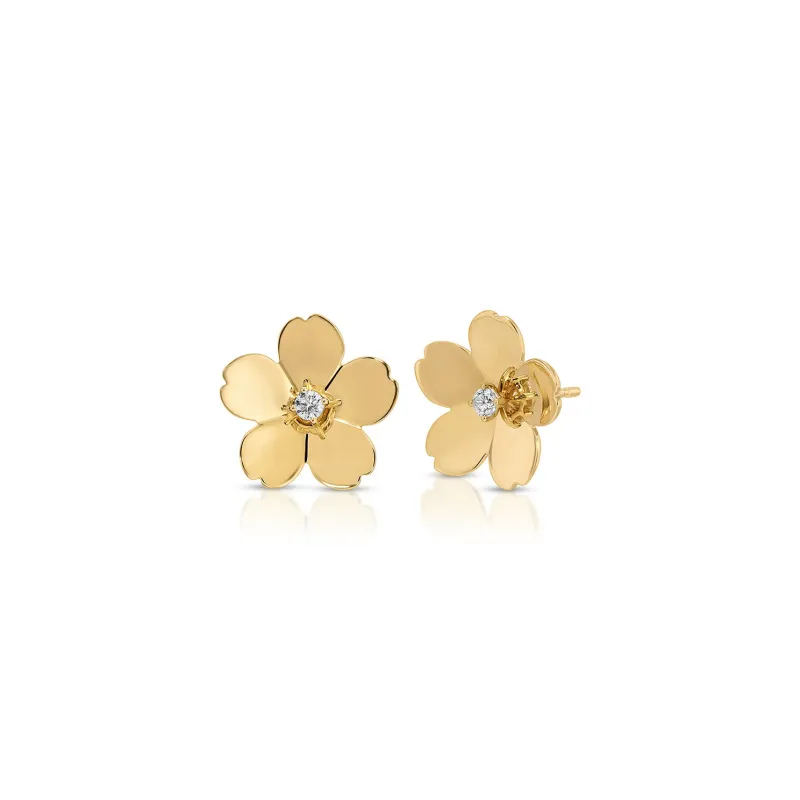Gold and Diamond Jumbo Cherry Blossom Stud Earrings sold by EF Collection