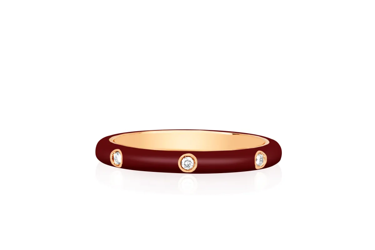 3 Diamond & Wine Enamel Stack Ring sold by EF Collection