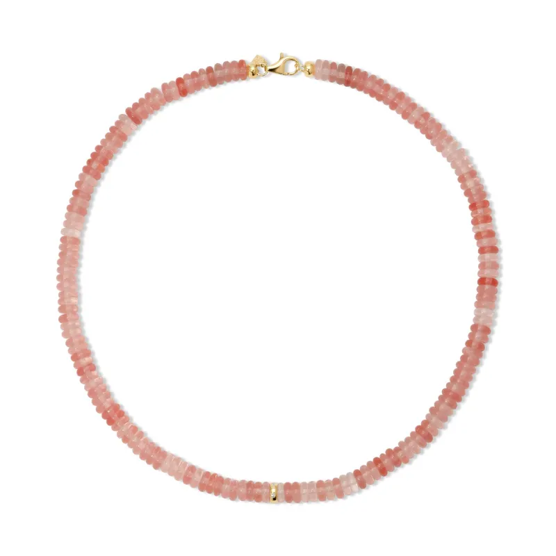 Pink Quartz Rondelle Bead Necklace sold by EF Collection