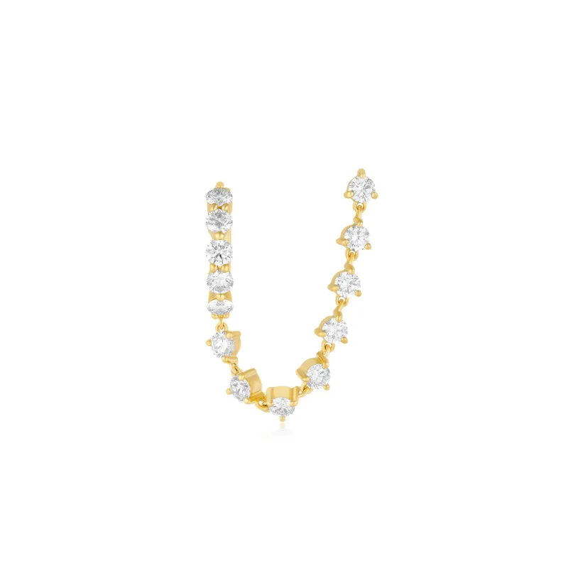 Jumbo Diamond Mini Huggie and Prong Set Chain Stud Earring sold by EF Collection