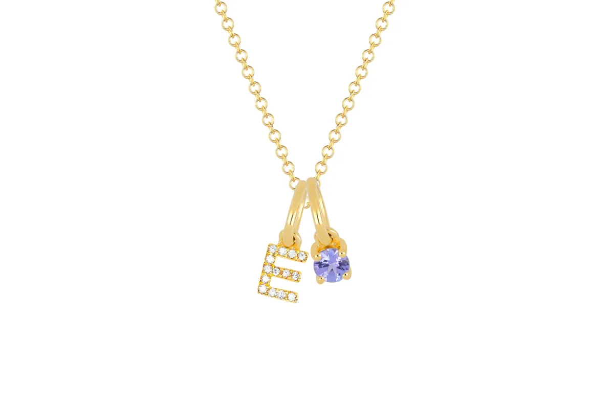 Tanzanite Birthstone Initial Charm Necklace sold by EF Collection