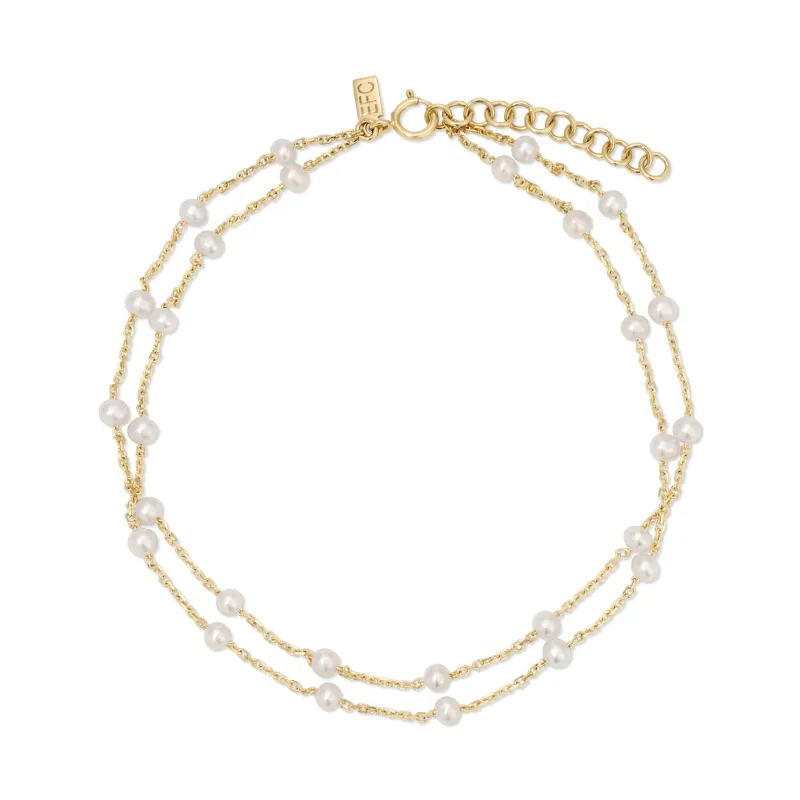 Multi Pearl Double Chain Anklet sold by EF Collection