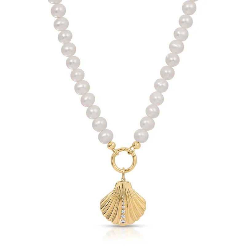 Pearl Enhanced Necklace with Jumbo Shell Charm sold by EF Collection