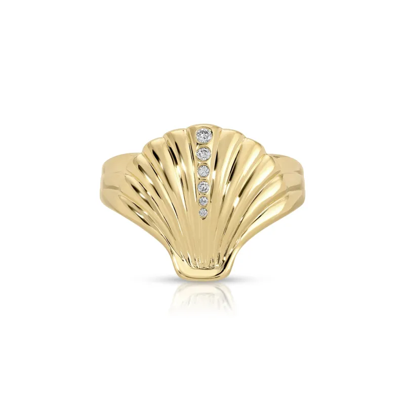 Gold and Diamond Shell Ring sold by EF Collection