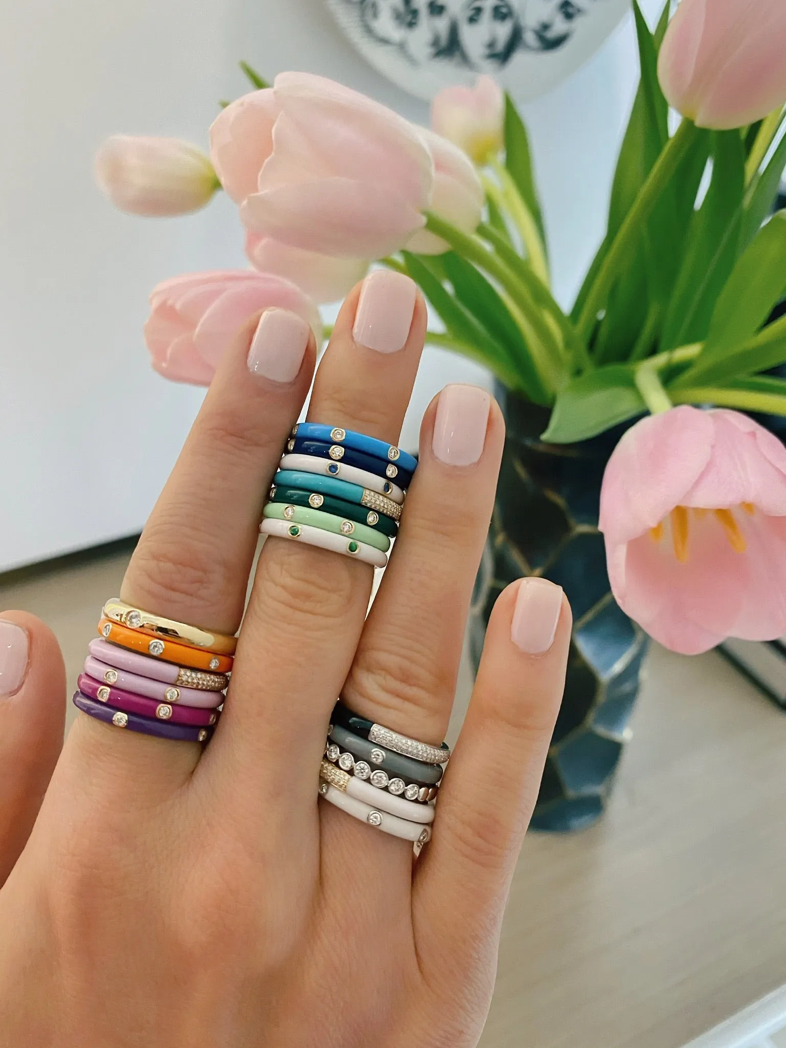 3 Diamond Light Grey Enamel Stack Ring sold by EF Collection product image thumbnail 2