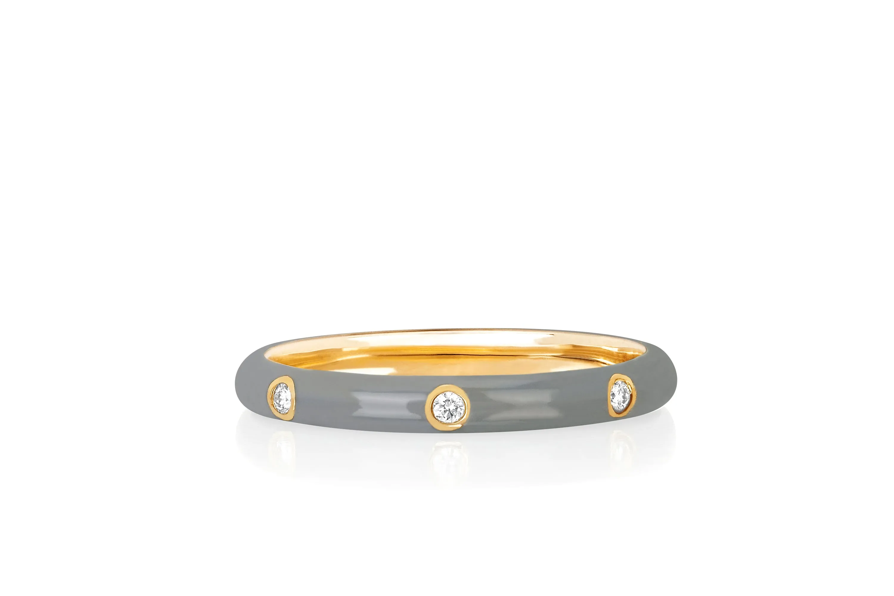 3 Diamond Light Grey Enamel Stack Ring sold by EF Collection