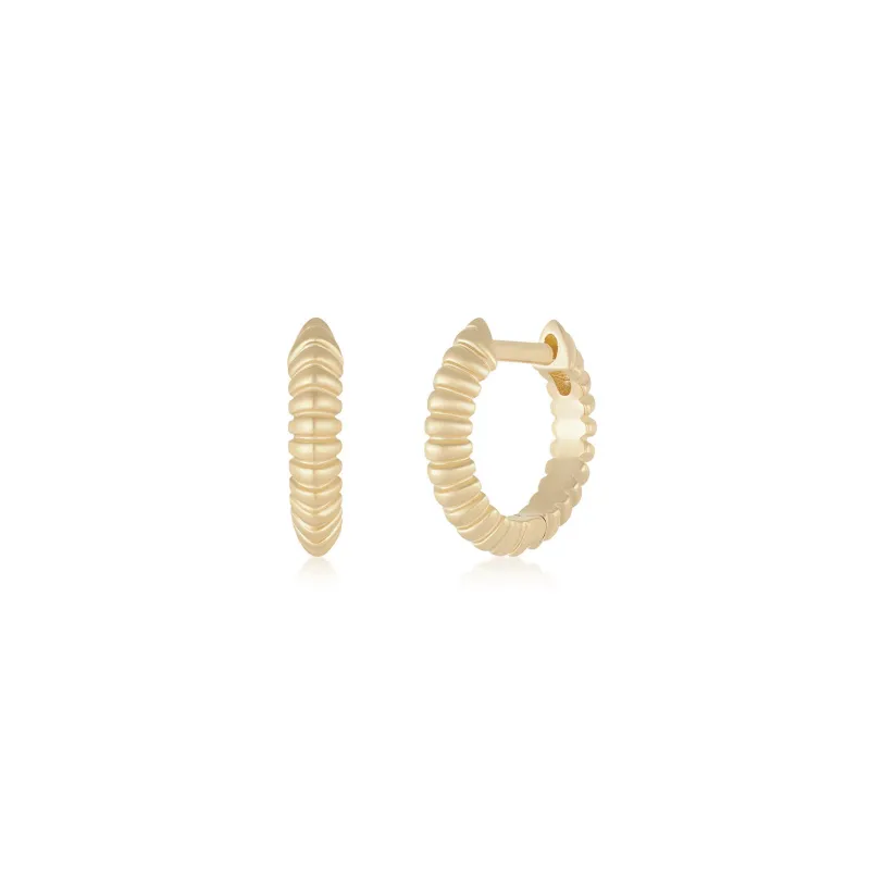 Gold Fluted Knife Edge Mini Huggie Earrings sold by EF Collection