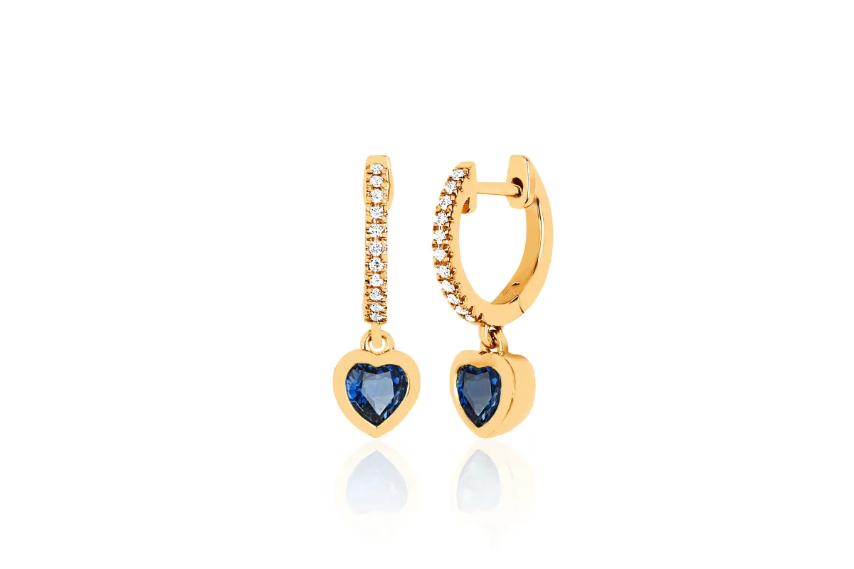 Blue Sapphire Heart Drop Diamond Mini Huggie Earrings sold by EF Collection