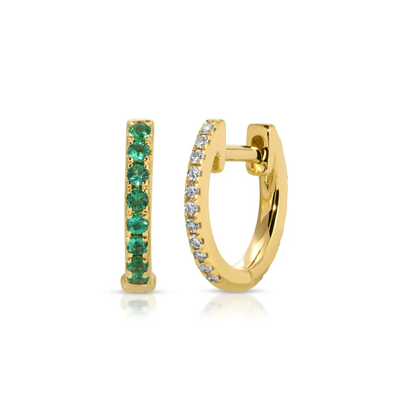 Reversible Diamond And Emerald Mini Huggie Earrings sold by EF Collection