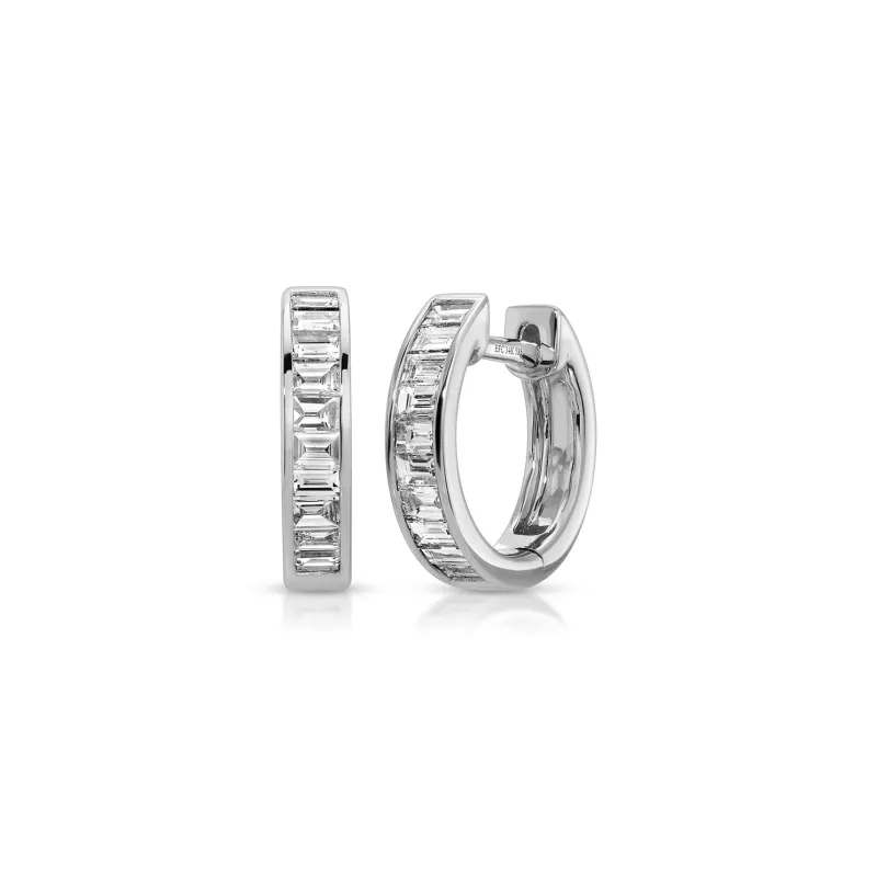 Channel Set Diamond Baguette  Huggie Earrings sold by EF Collection