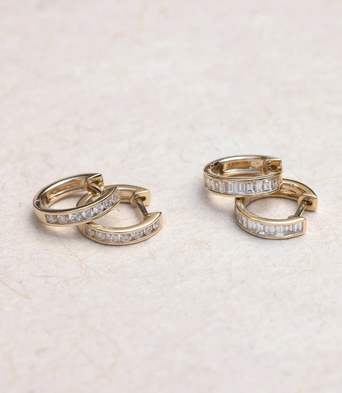 Channel Set Diamond Huggie Earrings sold by EF Collection product image thumbnail 3