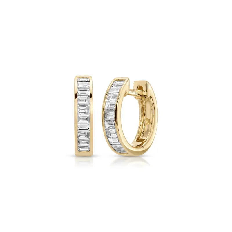 Channel Set Diamond Baguette Huggie Earrings sold by EF Collection